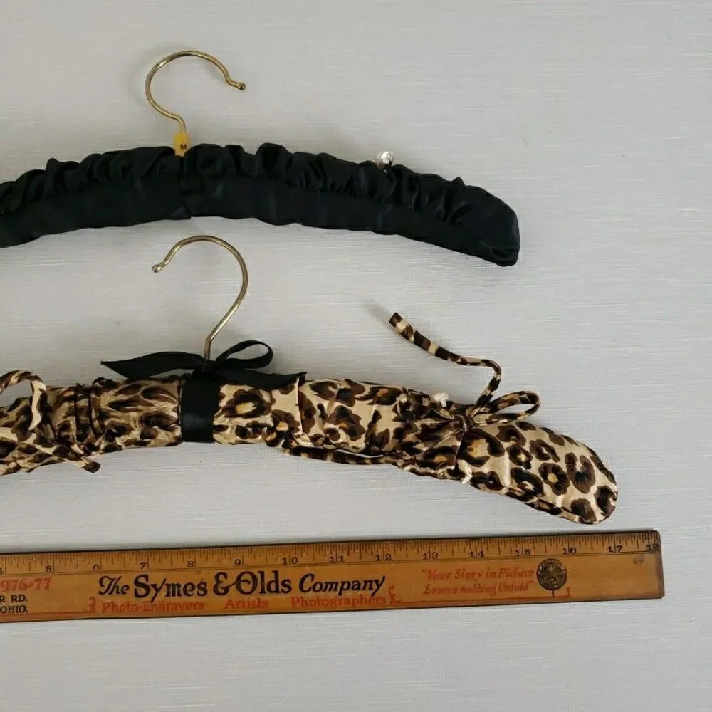 Padded Satin Fabric Covered Clothes Lingerie Hangers Brass Hook Wood Arms VTG